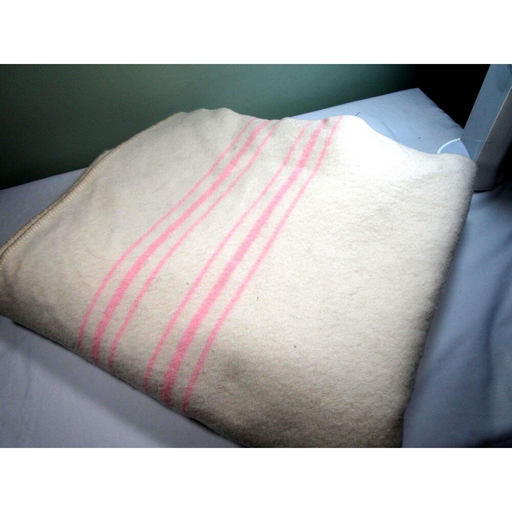 Ayers Ìvanhoe Pure wool Blanket 87 X 103 Cream with pink stripes Mid-Century